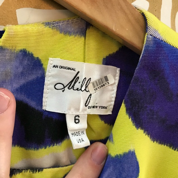 MILLY Yellow Blue Floral Cut Out Cocktail Dress - Picture 5 of 7